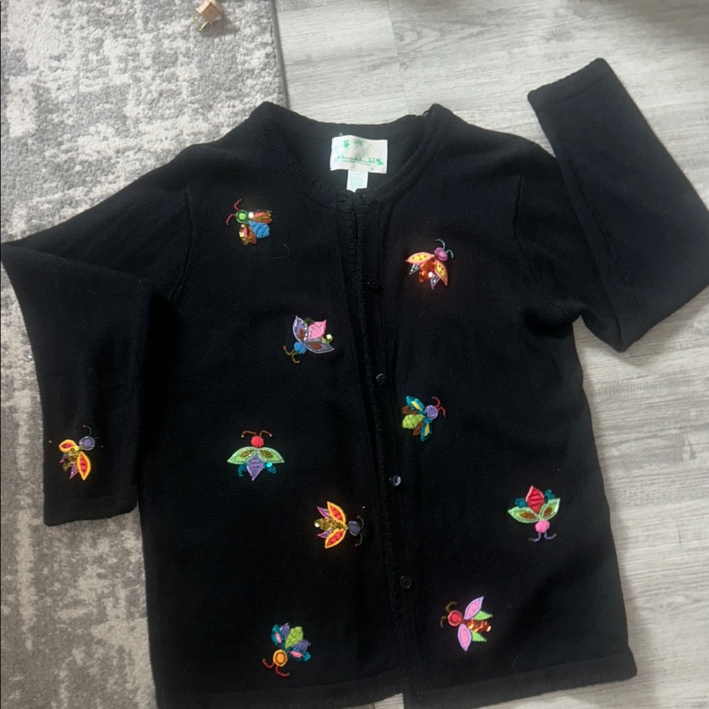 Embroidered Black Cardigan